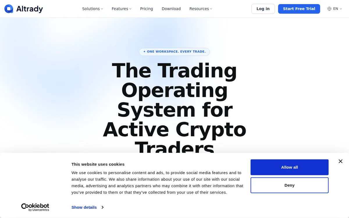 Screenshot: Altrady homepage