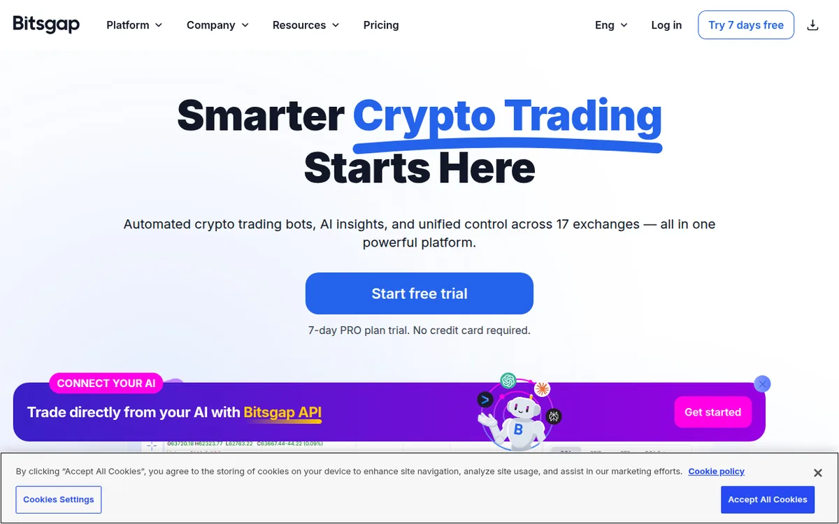 Screenshot: Bitsgap homepage