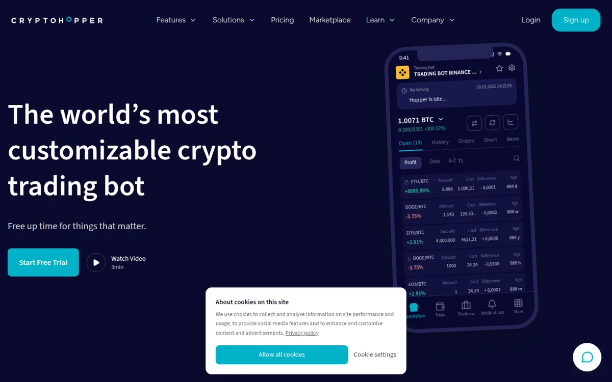 Screenshot: Cryptohopper homepage