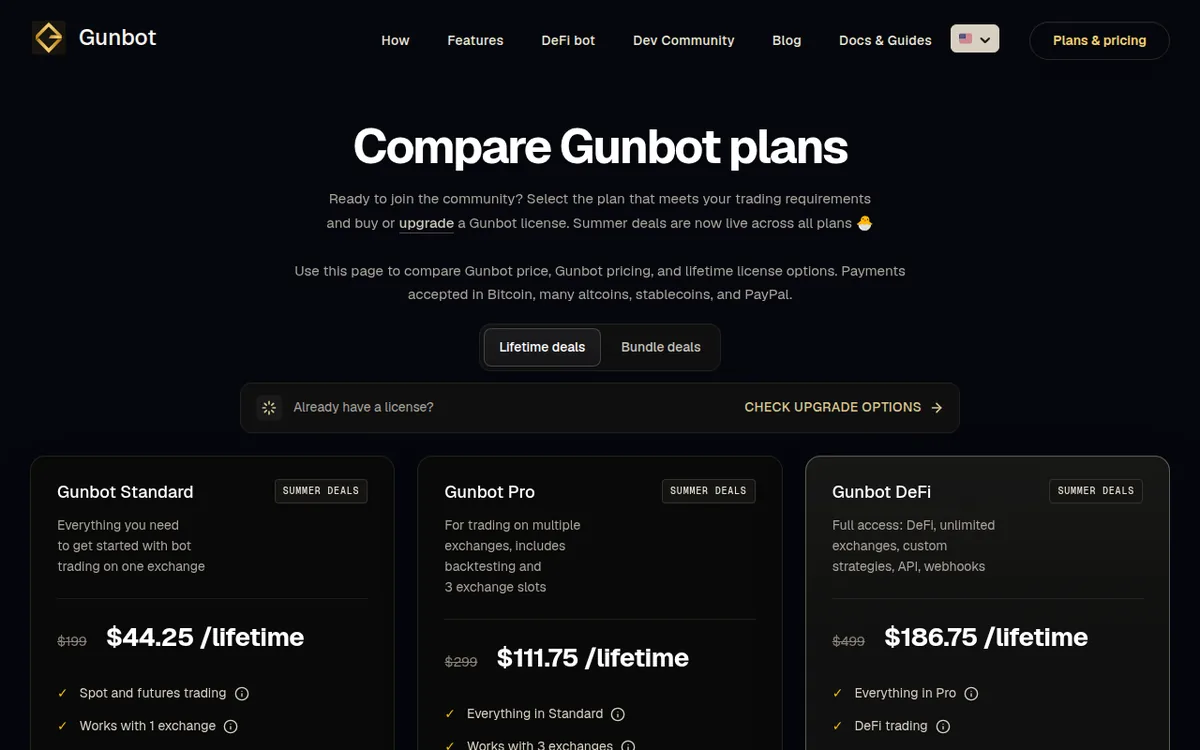 Screenshot: Gunbot pricing page