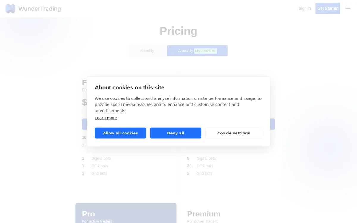 Screenshot: WunderTrading pricing page